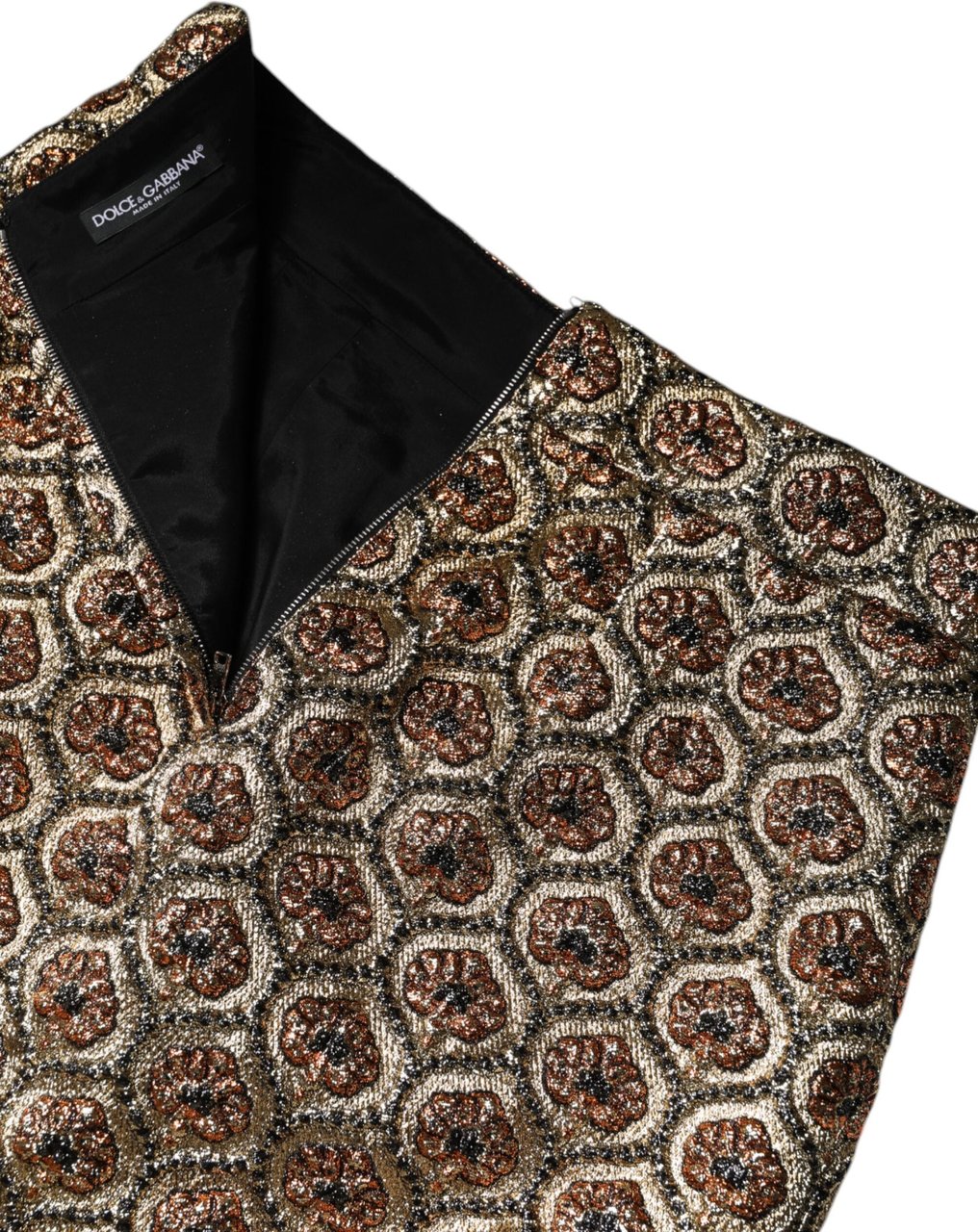 Dolce & Gabbana Brown Polyester Brocade A-line Mini Skirt Zwart