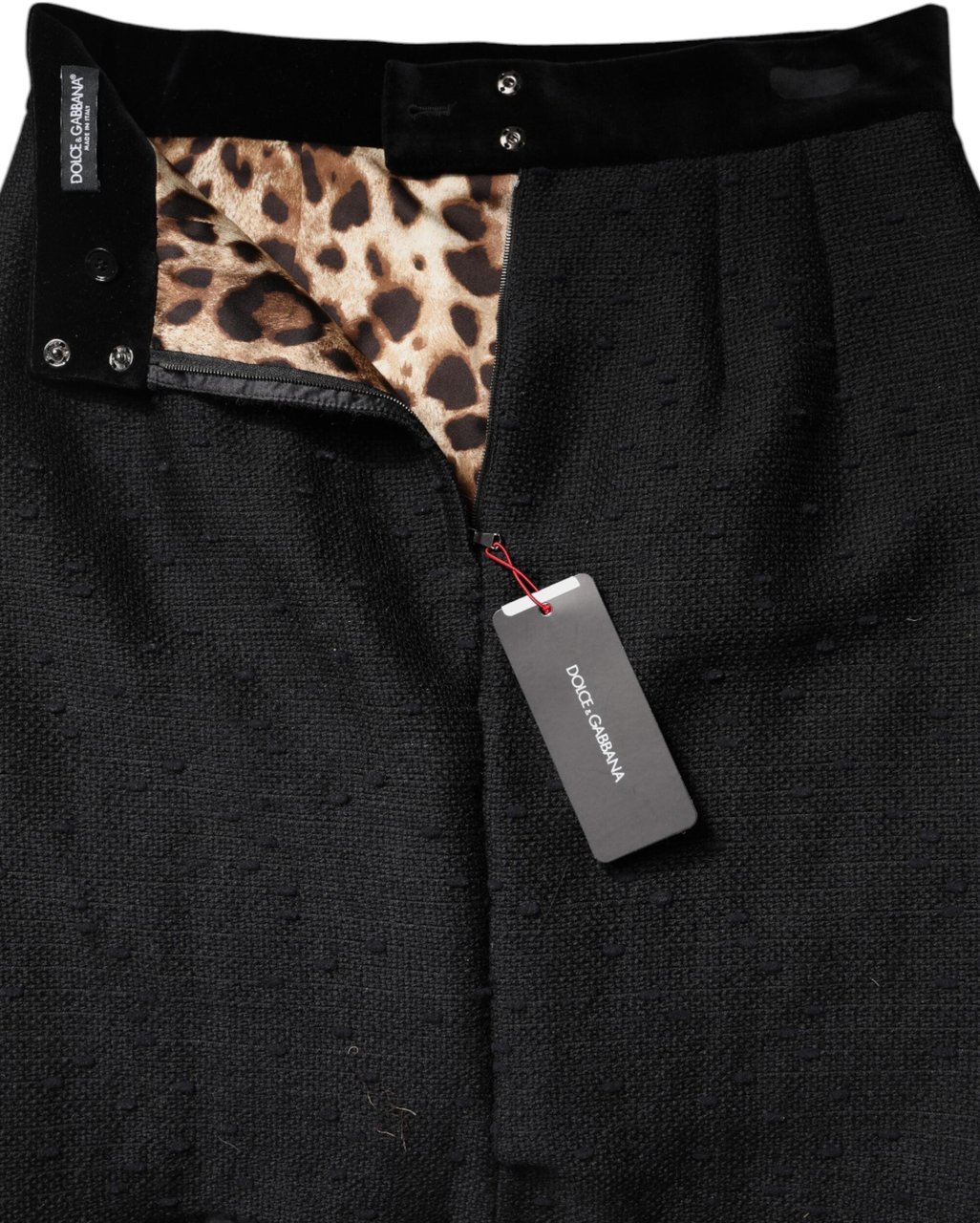 Dolce & Gabbana Black Wool Fringe High Waist Pencil Mini Skirt Zwart