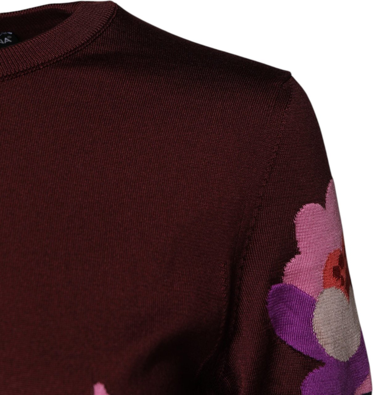 Dolce & Gabbana Maroon Floral Silk Crew Neck Blouse Top Maroon
