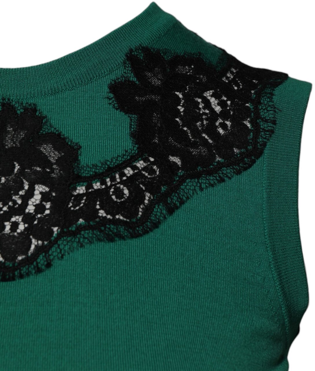 Dolce & Gabbana Green Wool Lace Detail Sleeveless Tank Top Groen