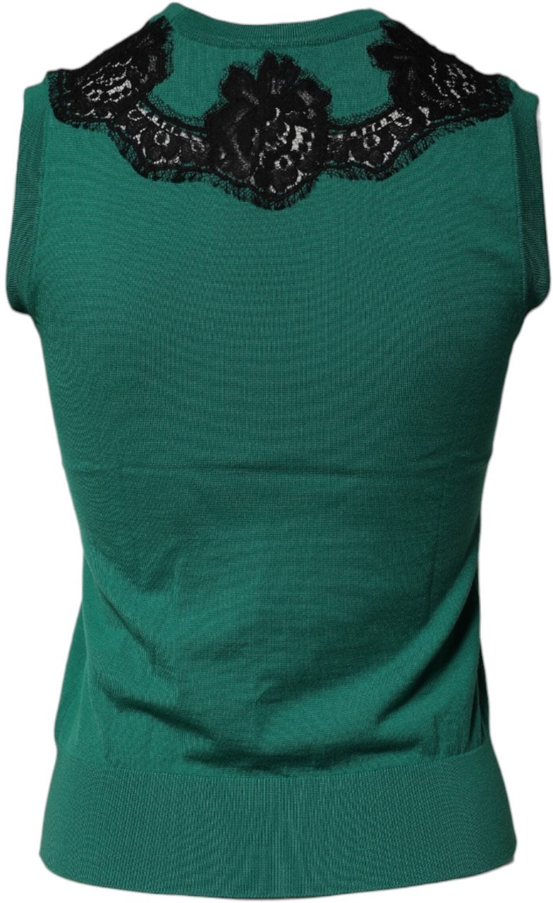 Dolce & Gabbana Green Wool Lace Detail Sleeveless Tank Top Groen