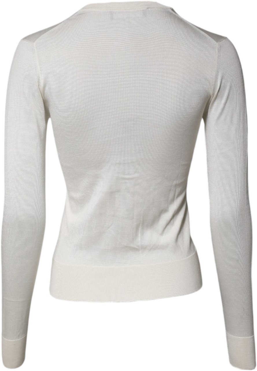 Dolce & Gabbana Cream Floral Silk Embellished Cardigan Sweater Beige