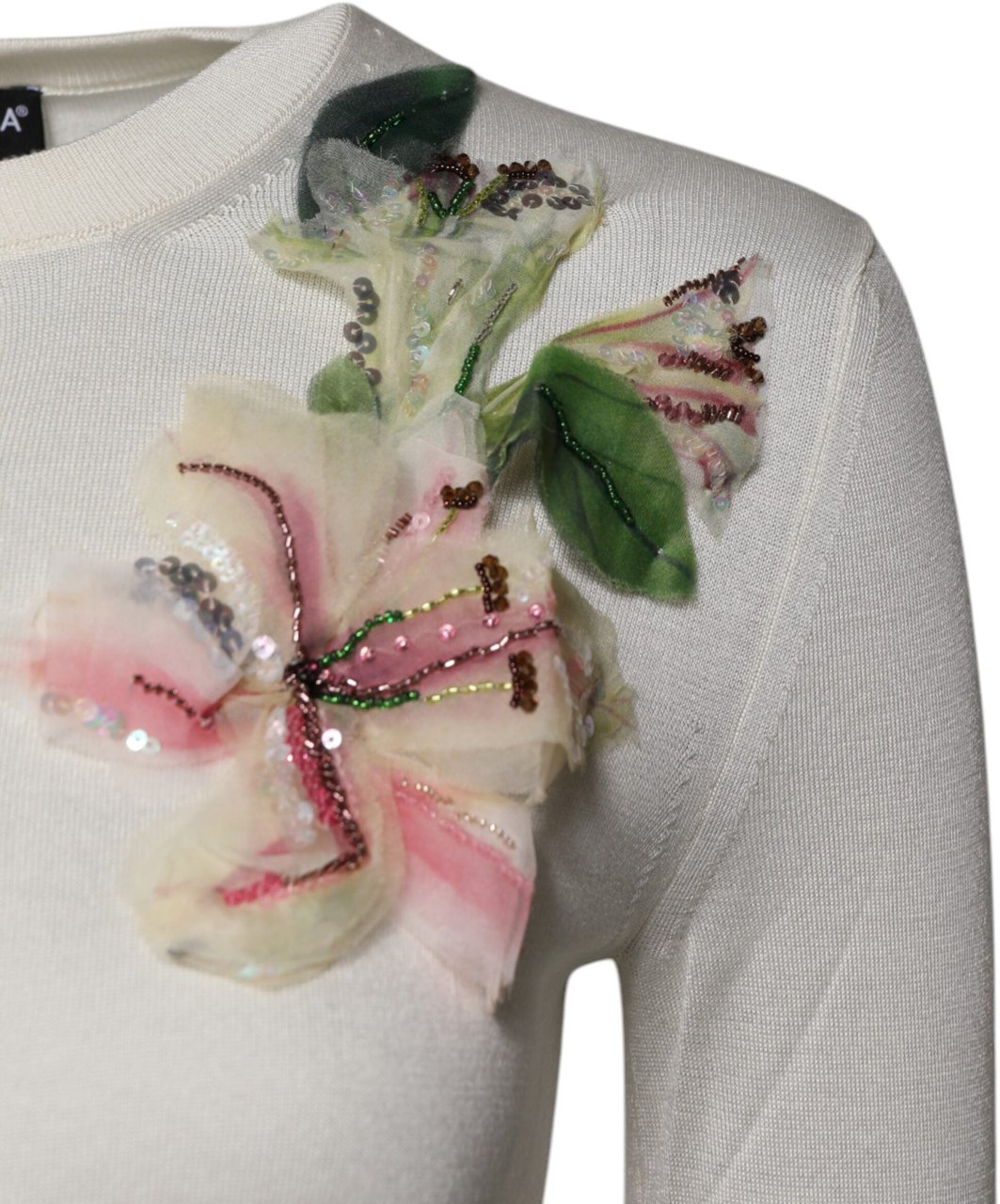 Dolce & Gabbana Cream Floral Silk Embellished Cardigan Sweater Beige
