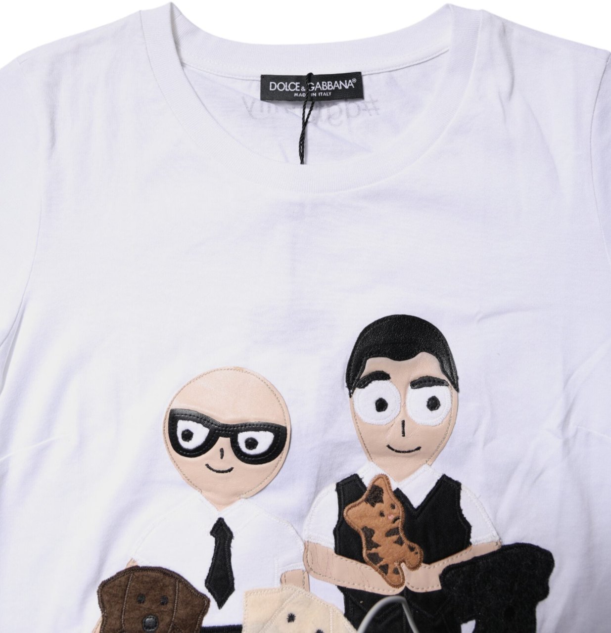 Dolce & Gabbana White Cotton #DGFAMILY Embroidery T-shirt Wit