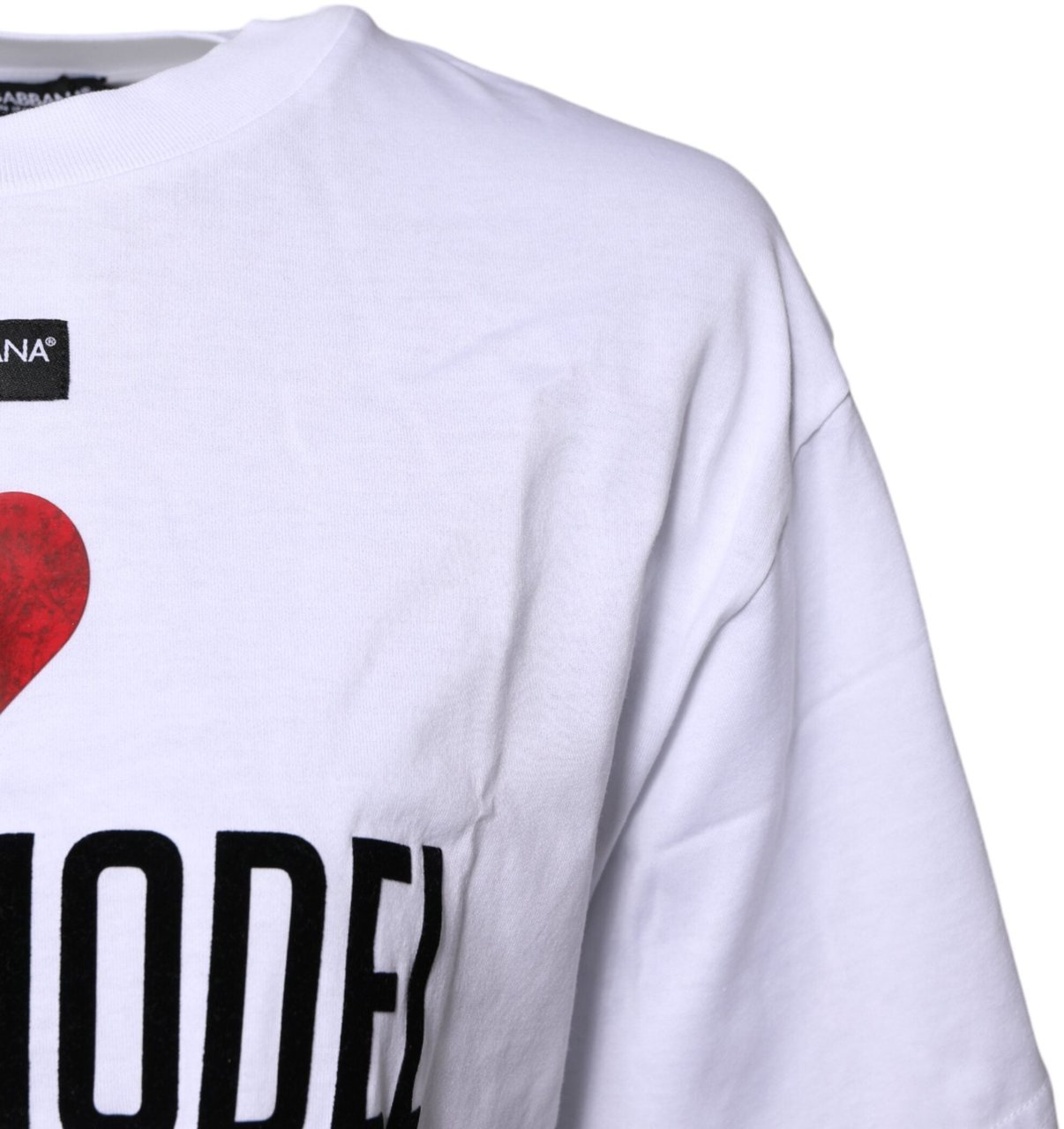 Dolce & Gabbana White Printed Round Neck Top Cotton T-shirt Zwart