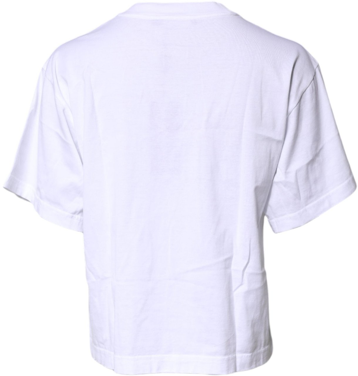 Dolce & Gabbana White Printed Round Neck Top Cotton T-shirt Zwart