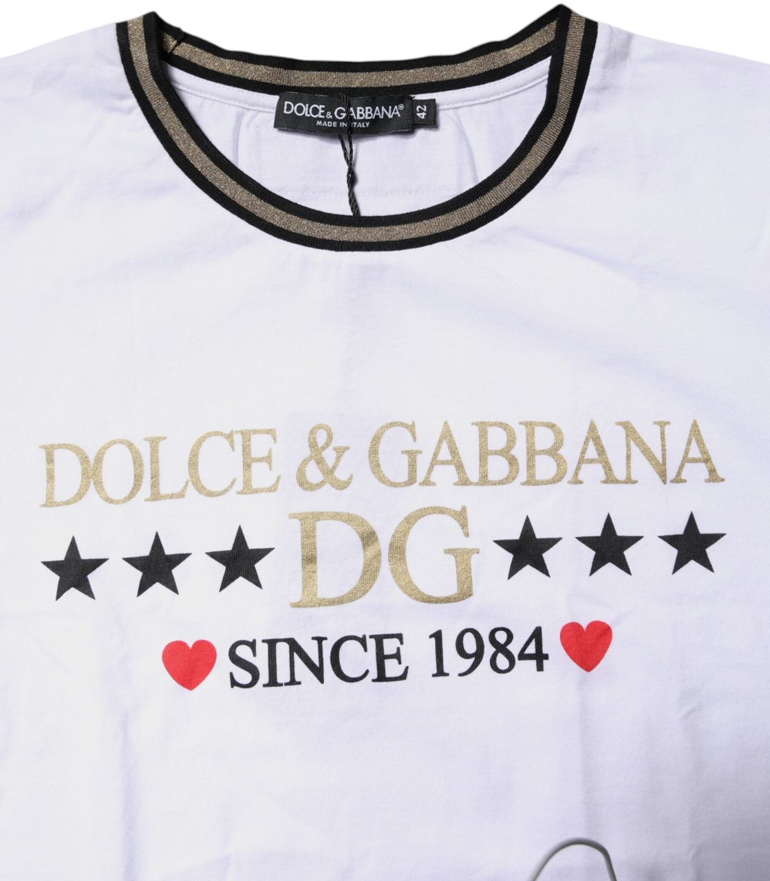 Dolce & Gabbana White Printed Round Neck Top Cotton T-shirt Wit
