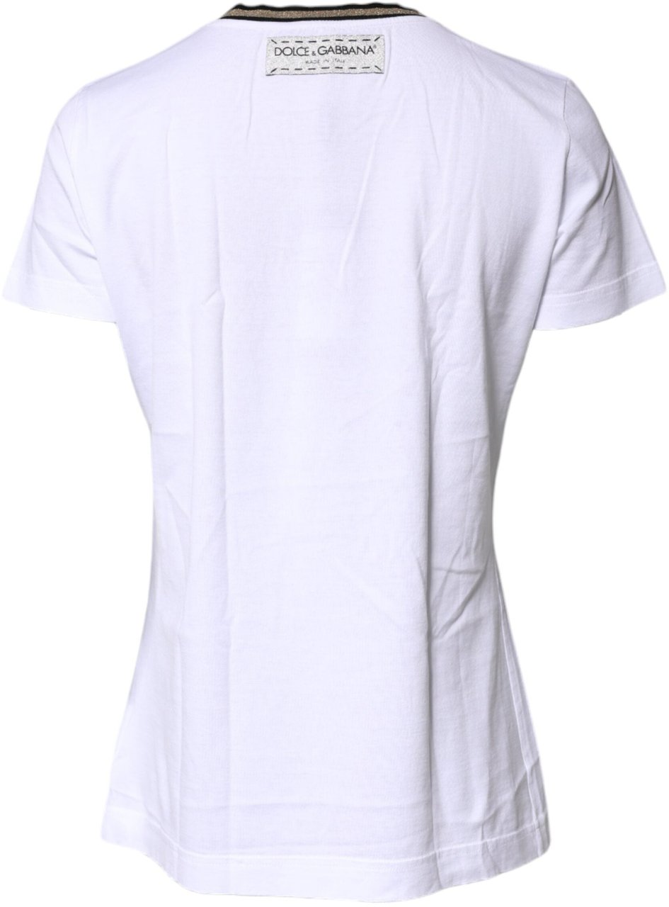 Dolce & Gabbana White Printed Round Neck Top Cotton T-shirt Wit