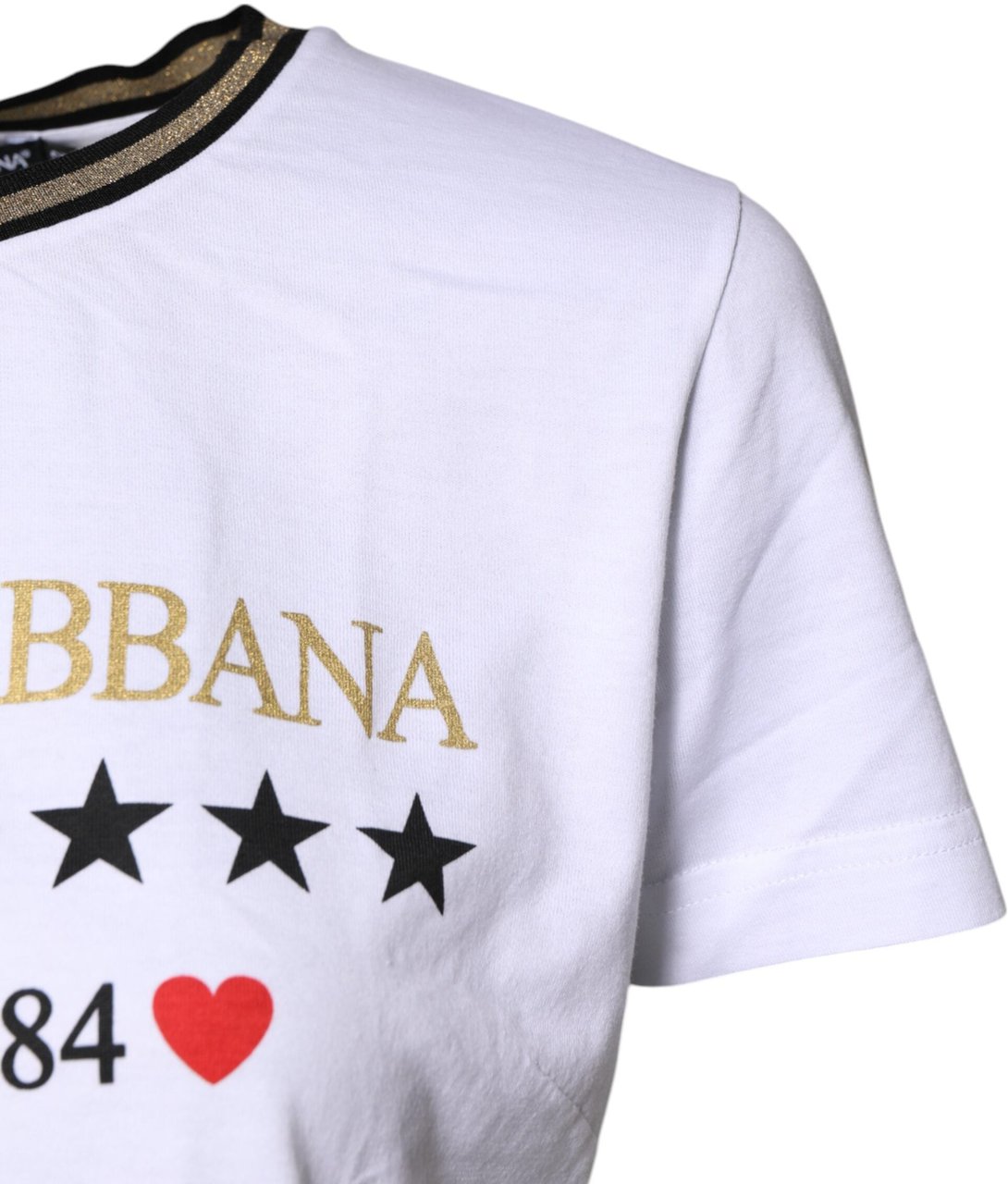 Dolce & Gabbana White Printed Round Neck Top Cotton T-shirt Wit