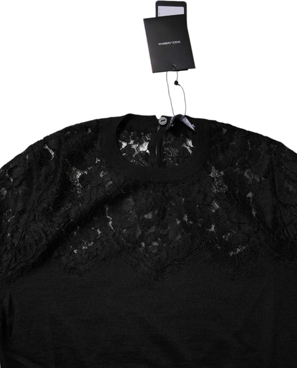 Dolce & Gabbana Black Floral Lace Long Sleeves Blouse Top Zwart
