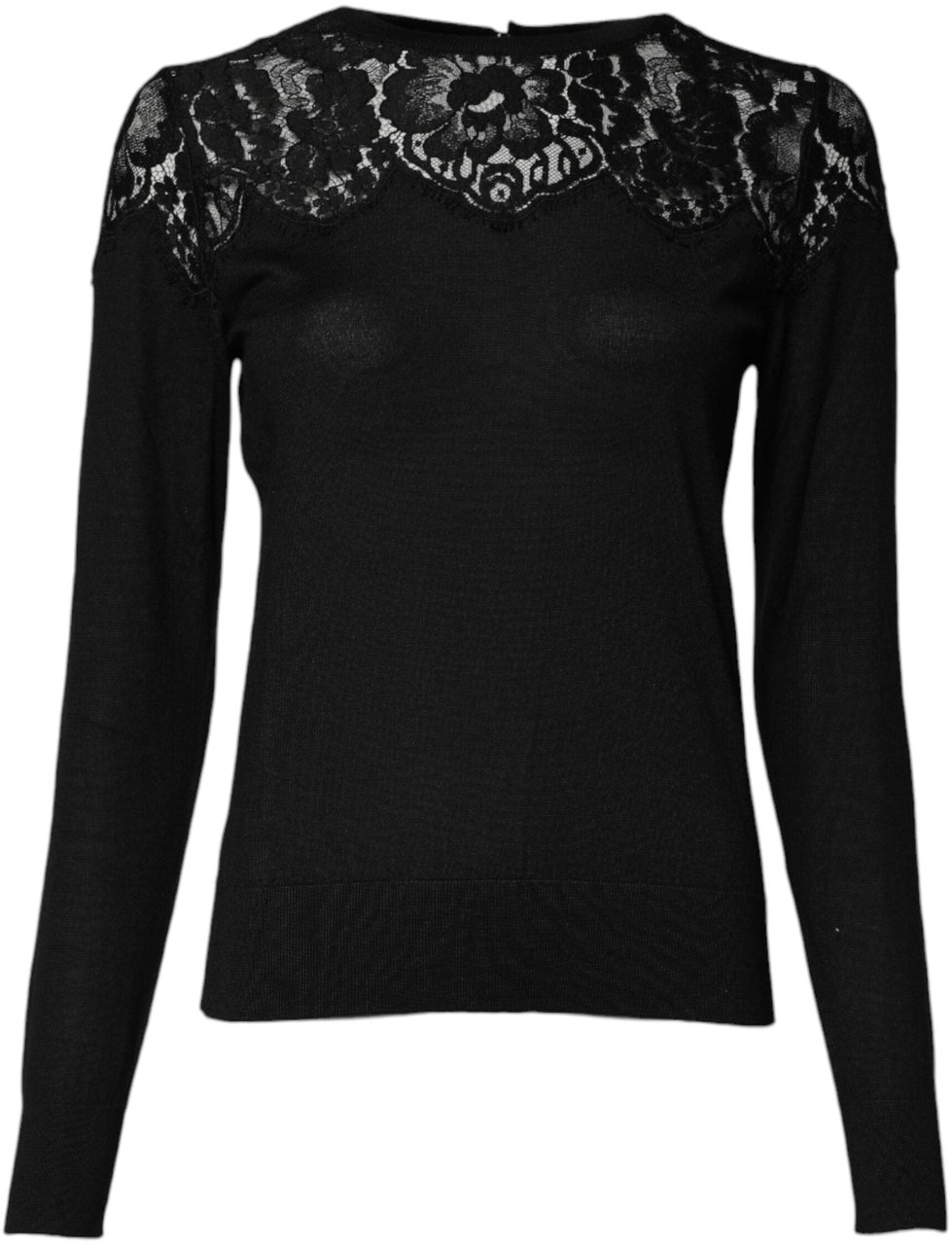 Dolce & Gabbana Black Floral Lace Long Sleeves Blouse Top Zwart