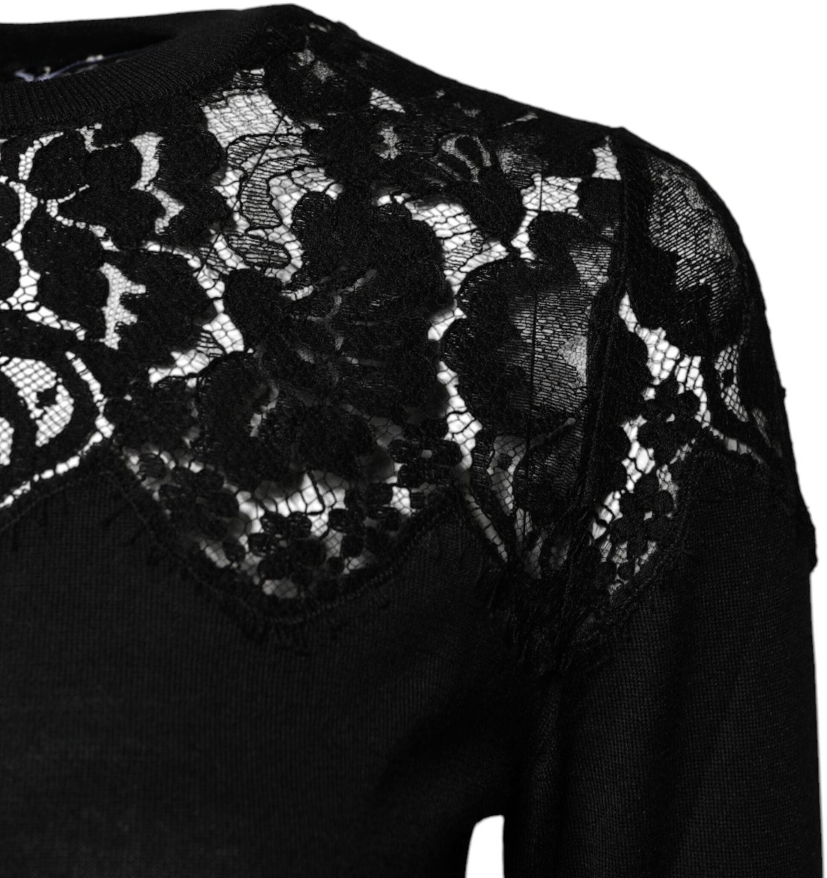 Dolce & Gabbana Black Floral Lace Long Sleeves Blouse Top Zwart