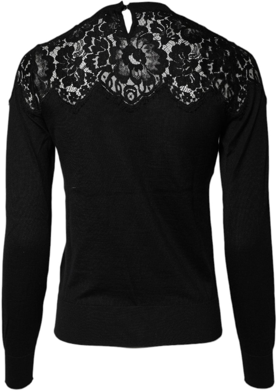 Dolce & Gabbana Black Floral Lace Long Sleeves Blouse Top Zwart