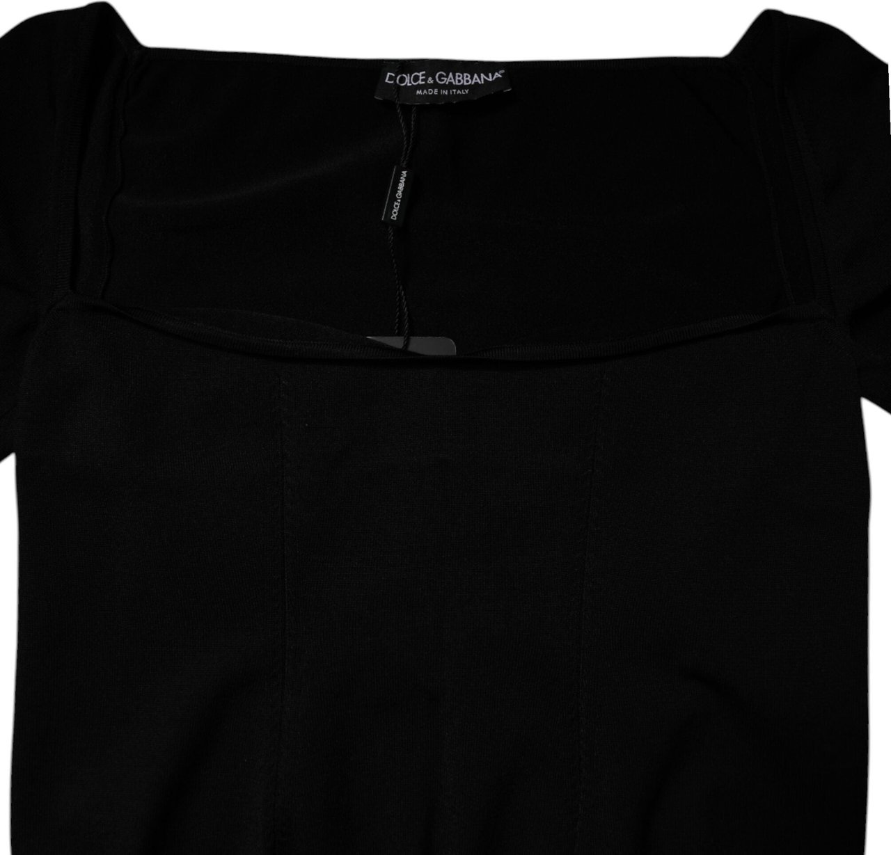 Dolce & Gabbana Black Square Neckline Long Sleeves Sweater Zwart