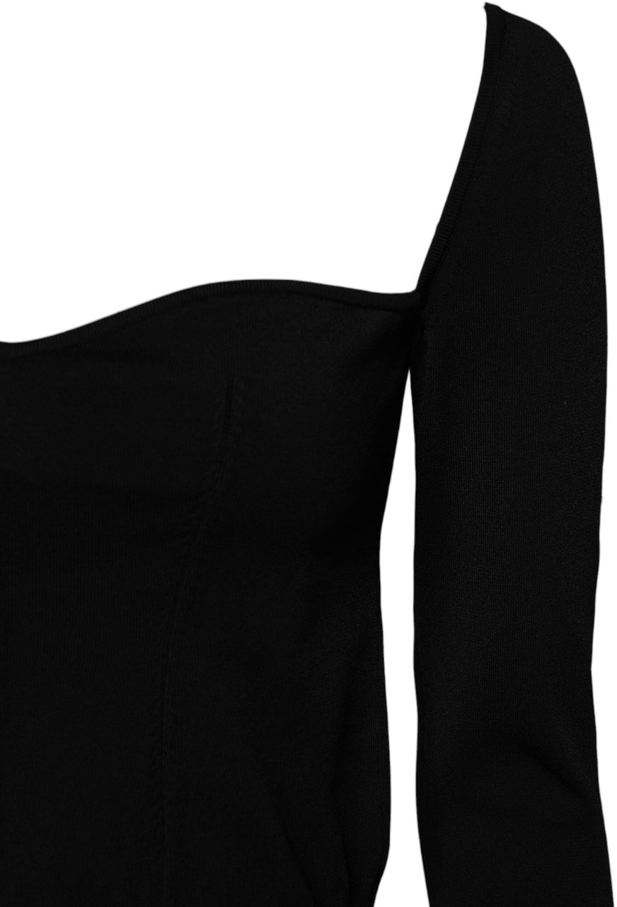 Dolce & Gabbana Black Square Neckline Long Sleeves Sweater Zwart