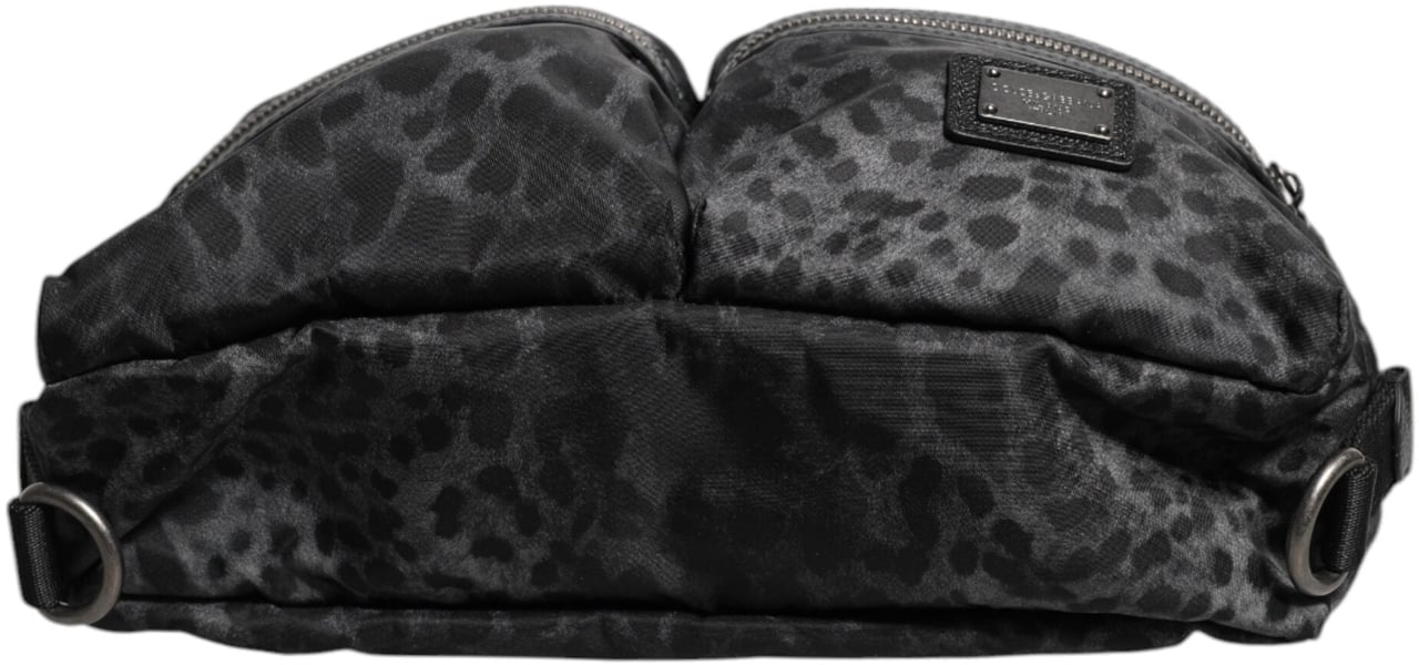 Dolce & Gabbana Black Gray Leopard DG Logo Belt Waist Fanny Pack Bag Divers