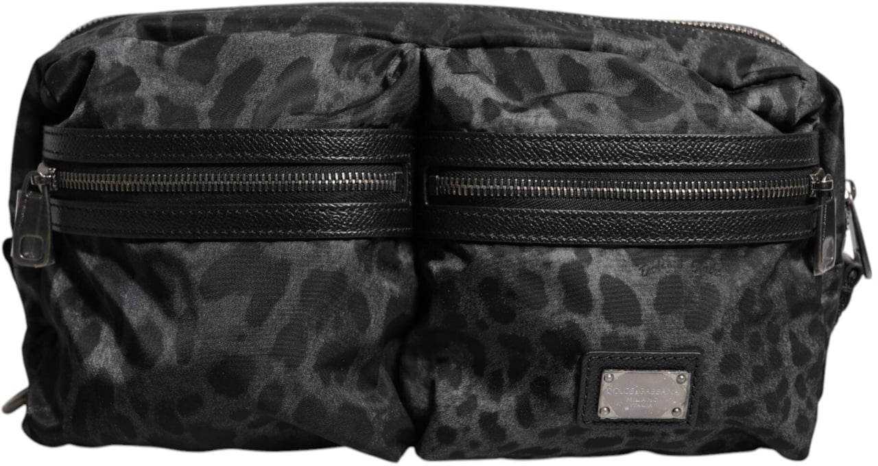 Dolce & Gabbana Black Gray Leopard DG Logo Belt Waist Fanny Pack Bag Divers