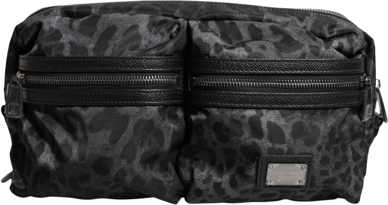 Dolce & Gabbana Black Gray Leopard DG Logo Belt Waist Fanny Pack Bag Divers