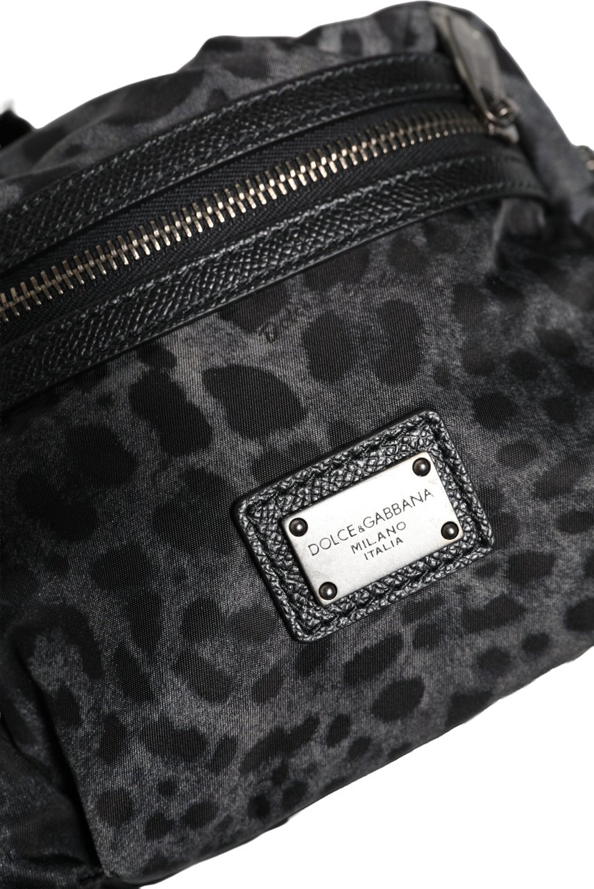 Dolce & Gabbana Black Gray Leopard DG Logo Belt Waist Fanny Pack Bag Divers