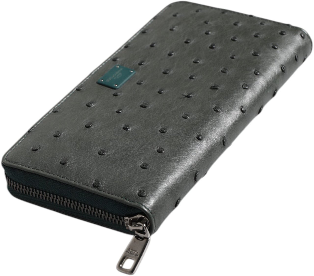 Dolce & Gabbana Green Ostrich Logo Plaque Zip Around Continental Wallet Groen