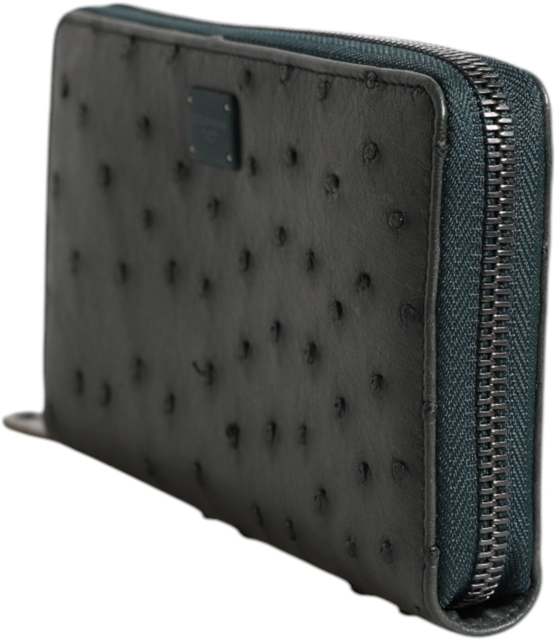 Dolce & Gabbana Green Ostrich Logo Plaque Zip Around Continental Wallet Groen