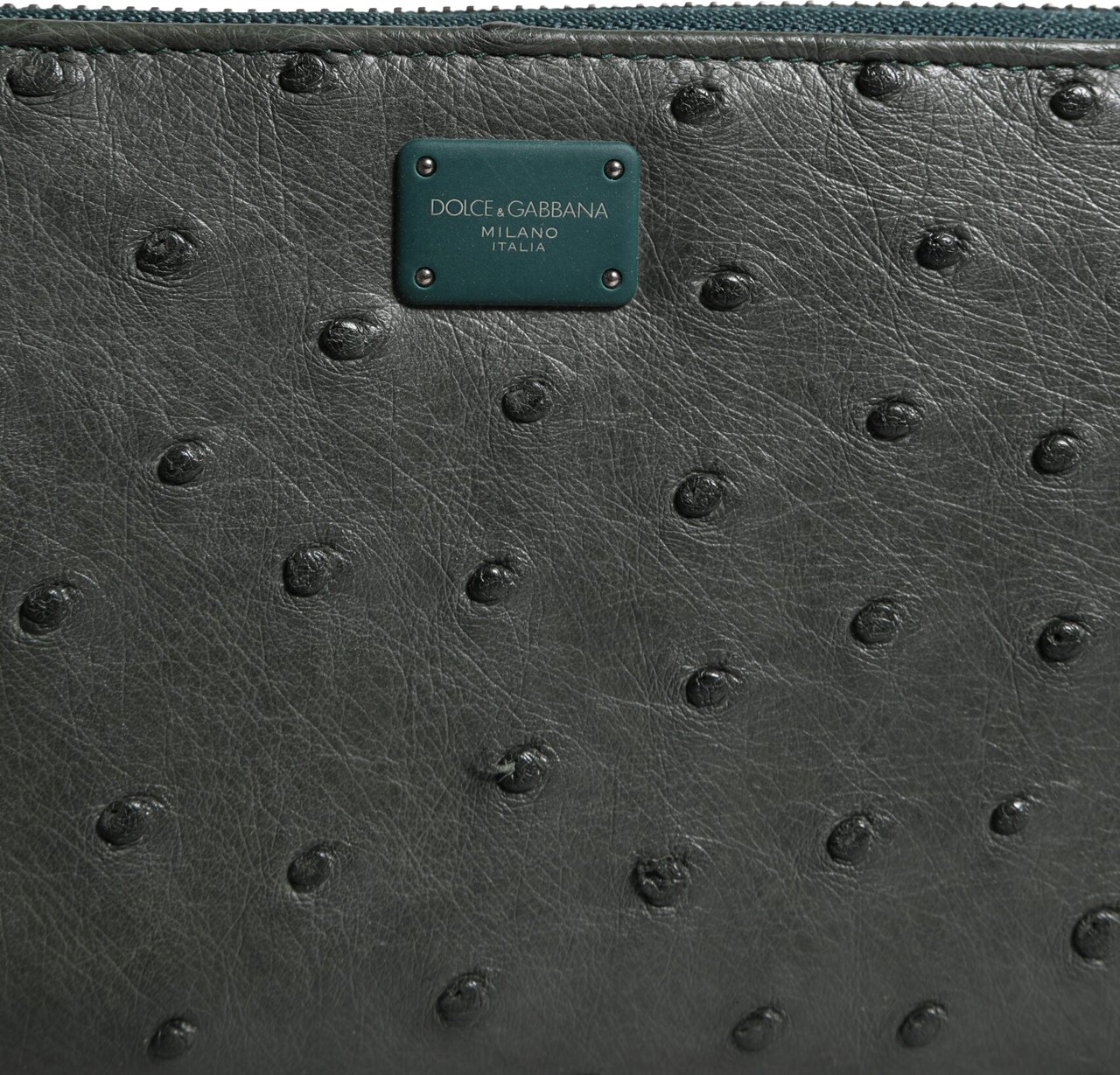 Dolce & Gabbana Green Ostrich Logo Plaque Zip Around Continental Wallet Groen