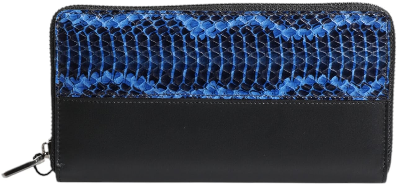 Dolce & Gabbana Black Blue Exotic Leather Embossed Continental Wallet Zwart