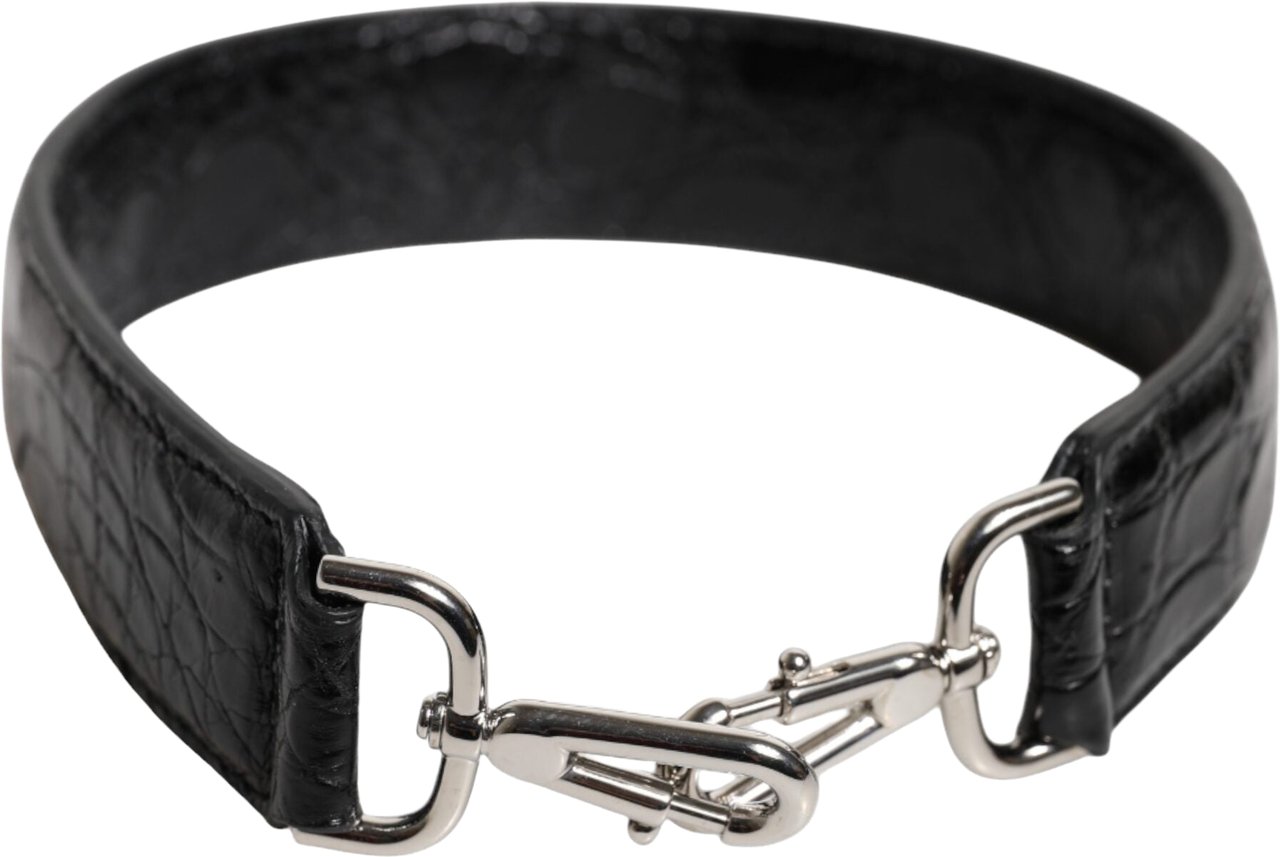 Dolce & Gabbana Black Alligator Leather Bag Shoulder Strap Zwart