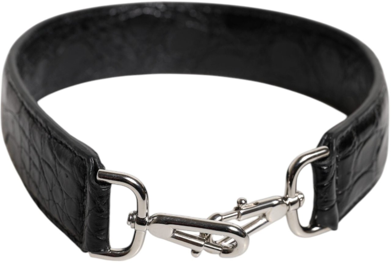 Dolce & Gabbana Black Alligator Leather Bag Shoulder Strap Zwart