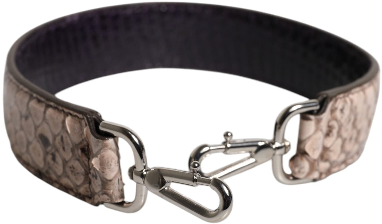 Dolce & Gabbana Black Cream Exotic Leather Bag Shoulder Strap Beige