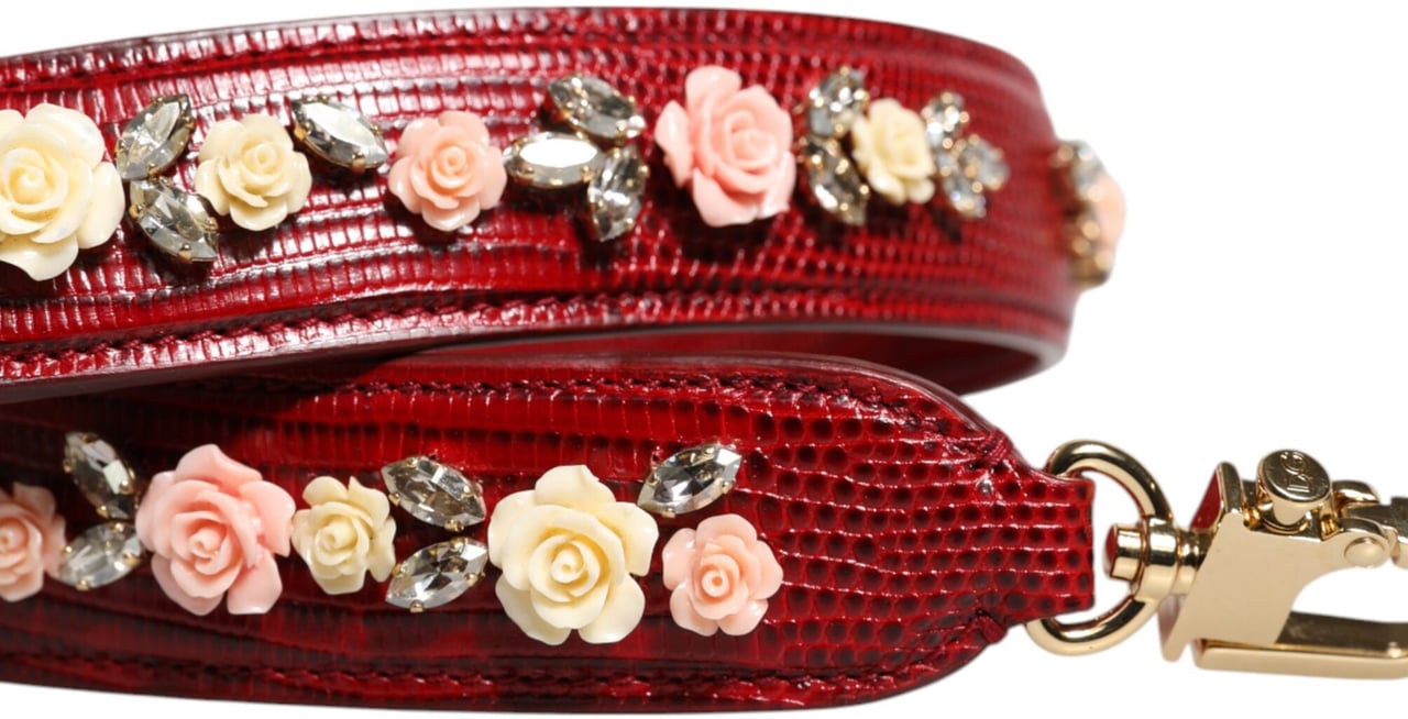 Dolce & Gabbana Red Leather Floral Embellish Bag Shoulder Strap Rood