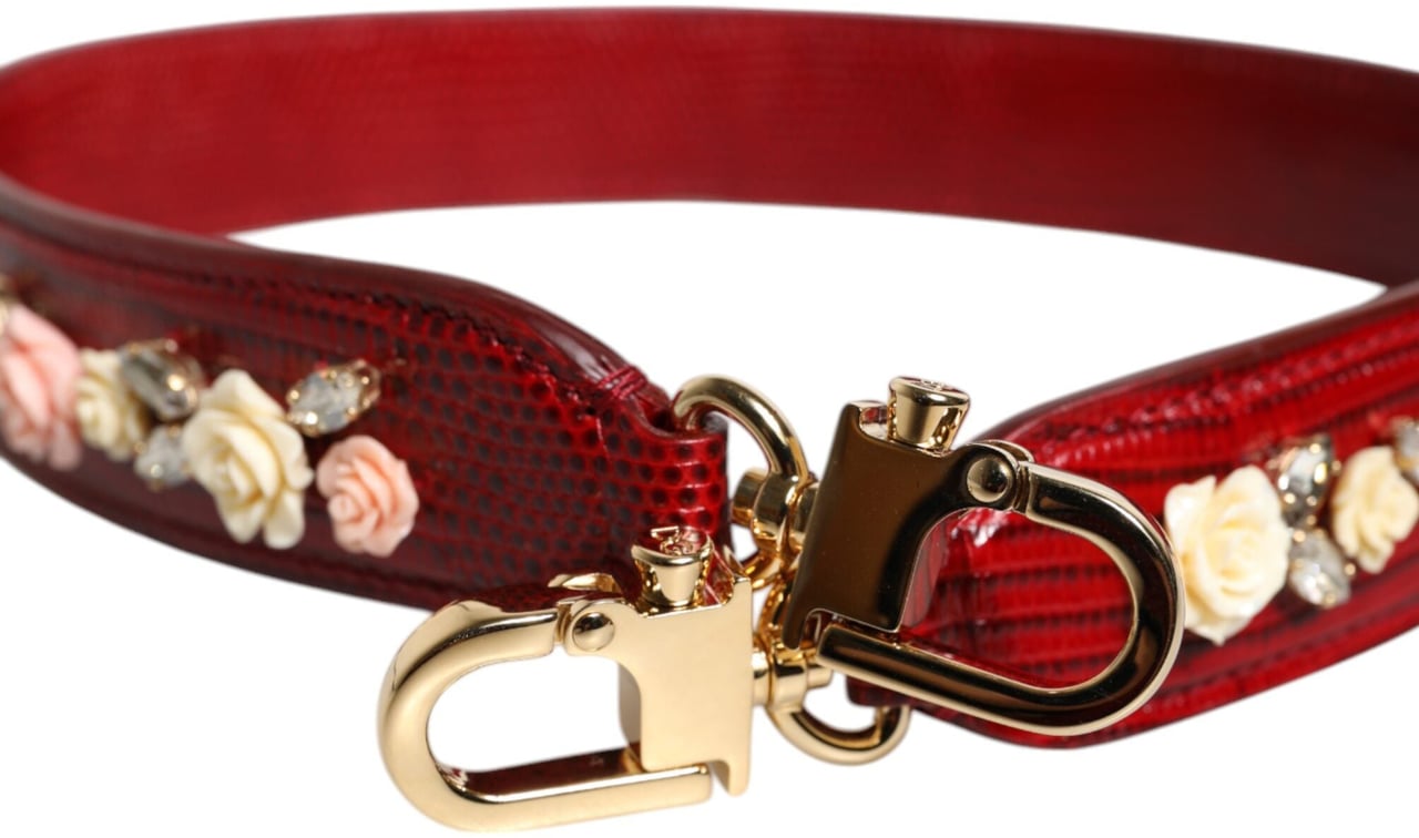 Dolce & Gabbana Red Leather Floral Embellish Bag Shoulder Strap Rood