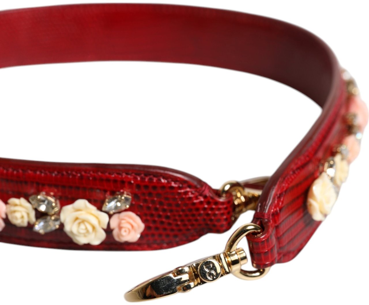 Dolce & Gabbana Red Leather Floral Embellish Bag Shoulder Strap Rood
