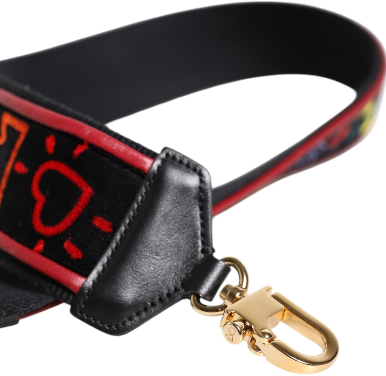Dolce & Gabbana Black Cotton Printed Bag Shoulder Strap Zwart