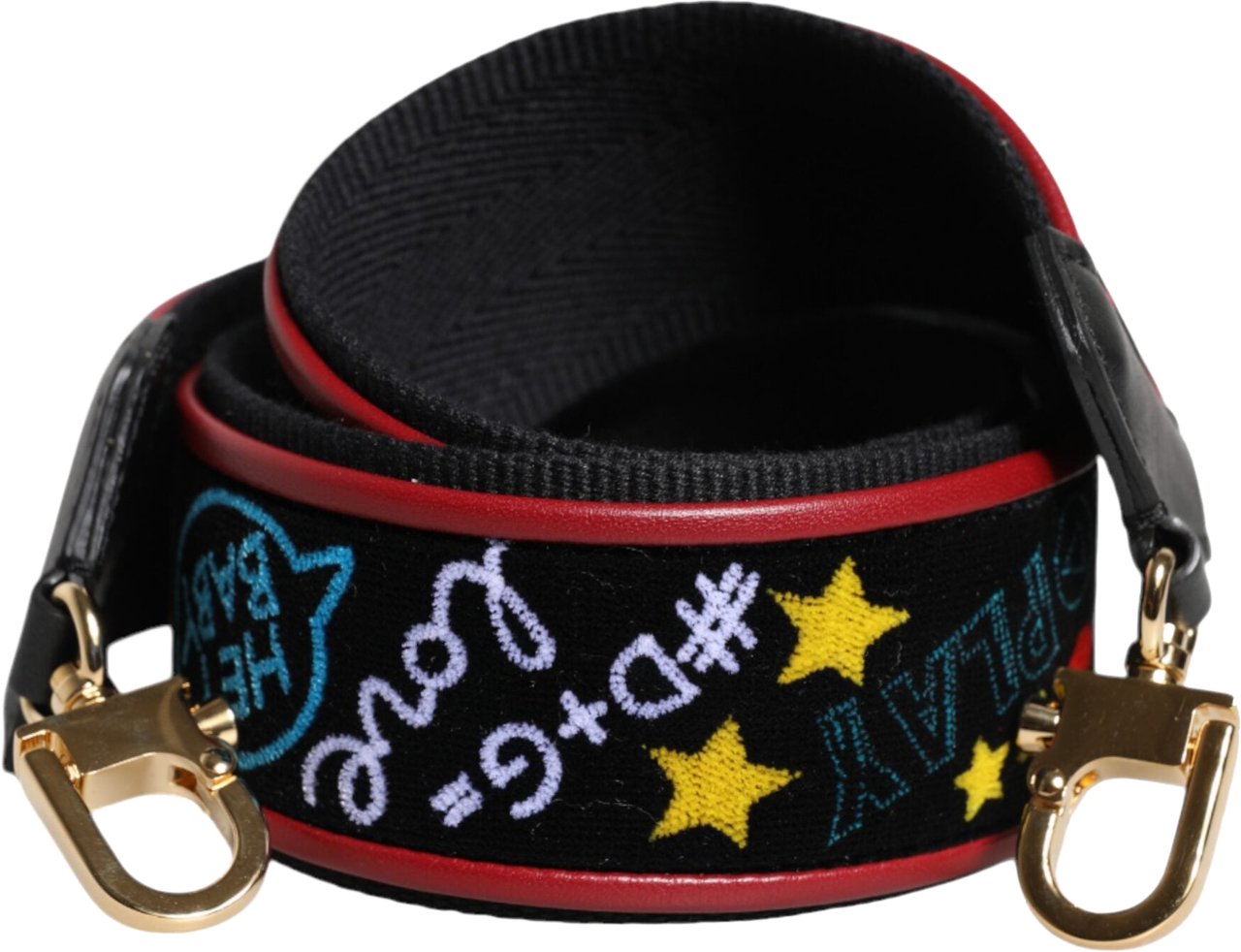 Dolce & Gabbana Black Cotton Printed Bag Shoulder Strap Zwart