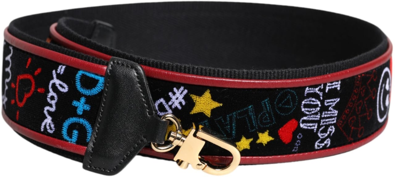 Dolce & Gabbana Black Cotton Printed Bag Shoulder Strap Zwart