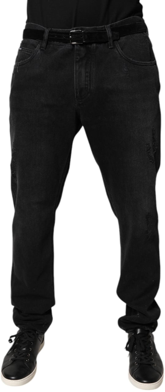 Dolce & Gabbana Black Cotton Skinny Men Denim Jeans Zwart