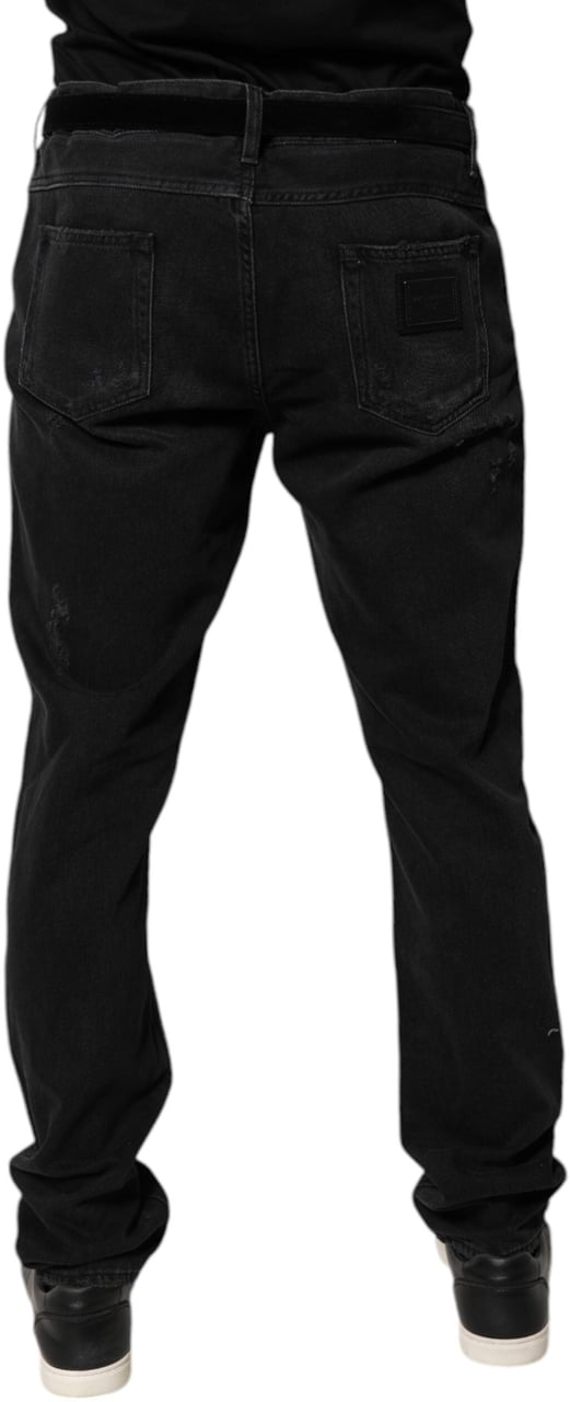 Dolce & Gabbana Black Cotton Skinny Men Denim Jeans Zwart