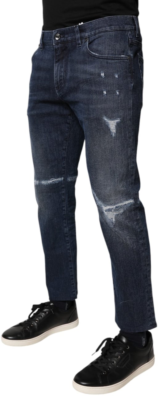 Dolce & Gabbana Blue Cotton Stretch Skinny Men Denim Jeans Blauw