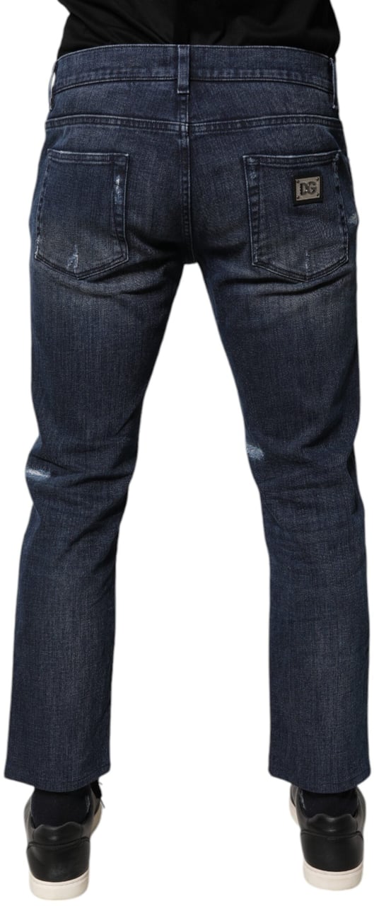 Dolce & Gabbana Blue Cotton Stretch Skinny Men Denim Jeans Blauw