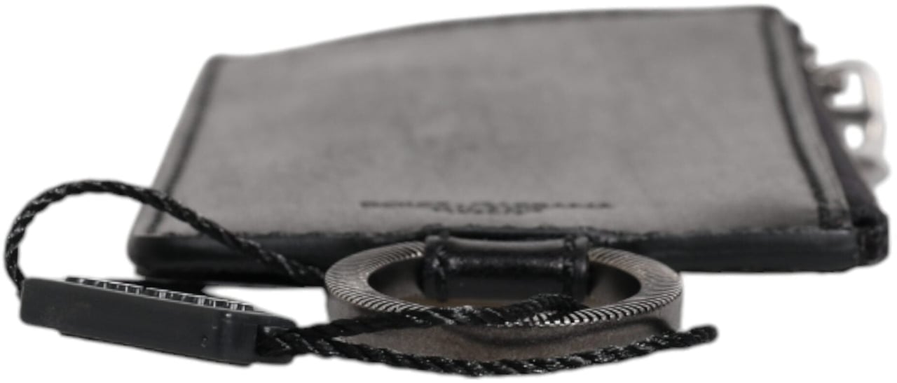 Dolce & Gabbana Black Horse Leather Lanyard Logo Card Holder Wallet Zwart
