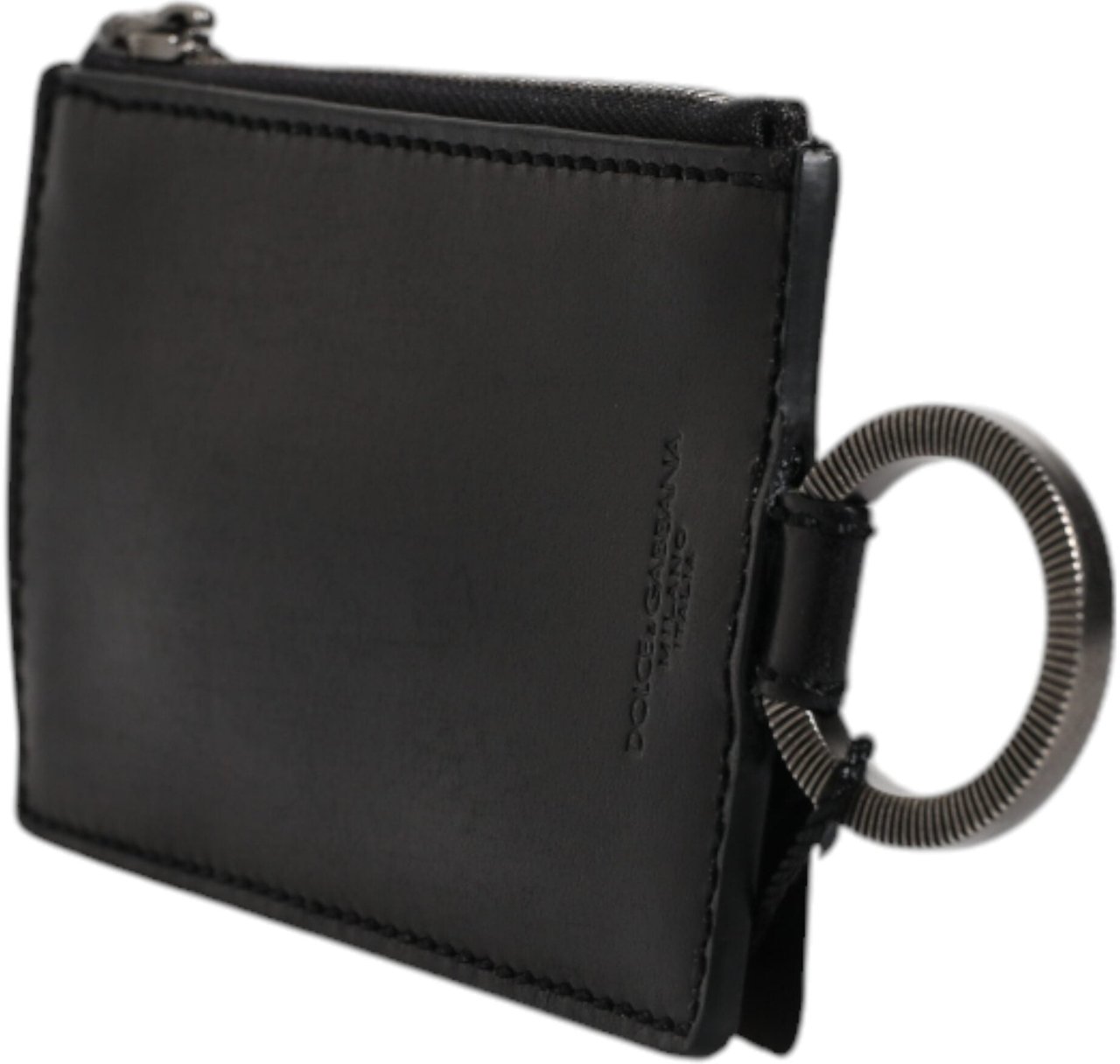 Dolce & Gabbana Black Horse Leather Lanyard Logo Card Holder Wallet Zwart