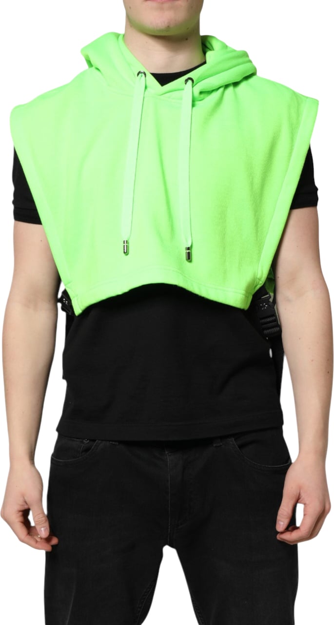 Dolce & Gabbana Green Polyester Hooded Sportswear Vest Sweater Groen