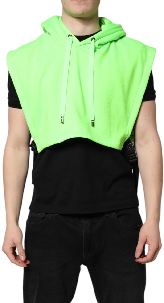 Dolce & Gabbana Green Polyester Hooded Sportswear Vest Sweater Groen