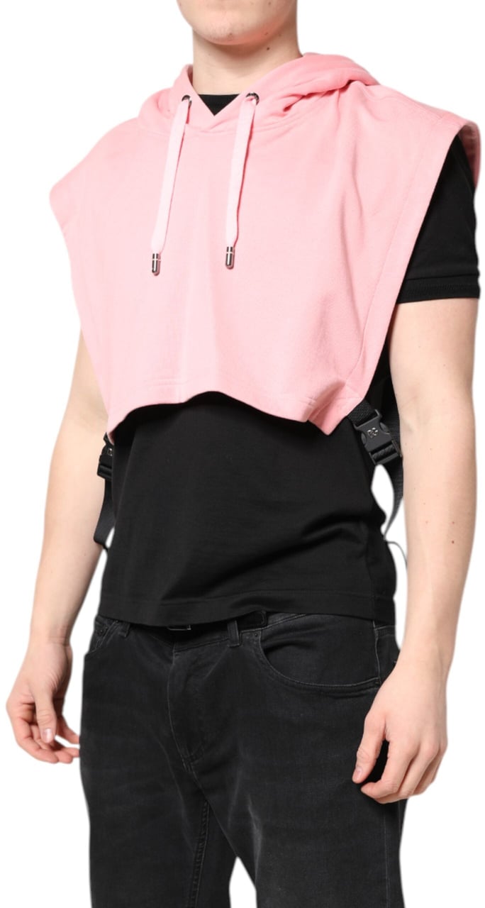 Dolce & Gabbana Pink Cotton Hooded Men Sportswear Vest Sweater Roze