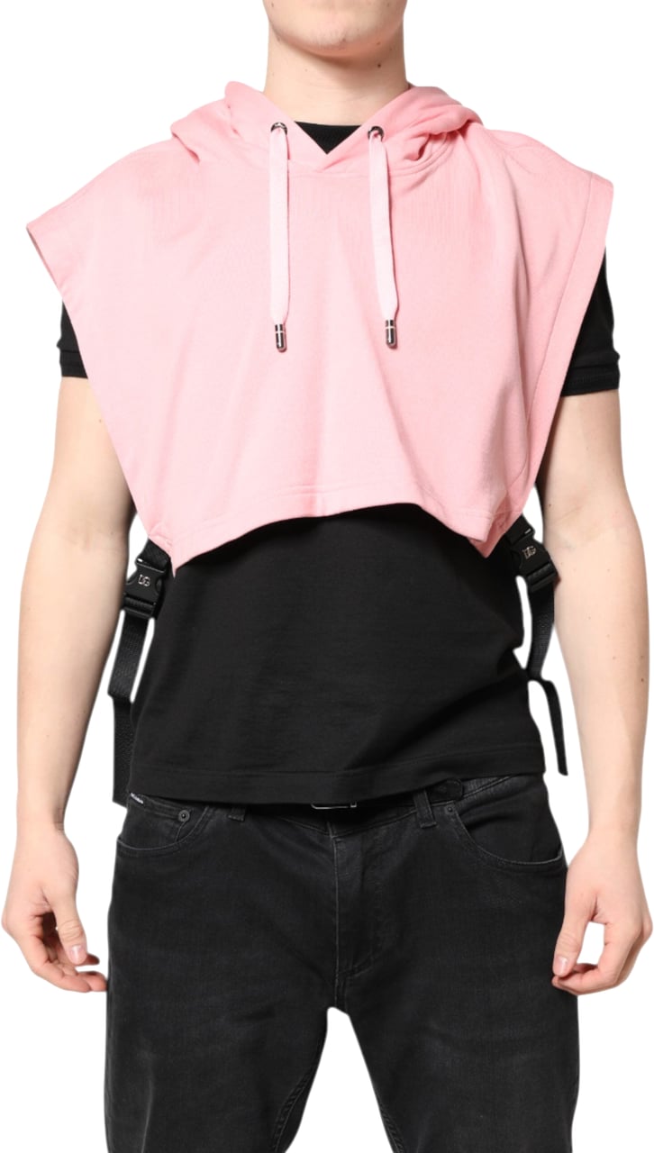 Dolce & Gabbana Pink Cotton Hooded Men Sportswear Vest Sweater Roze