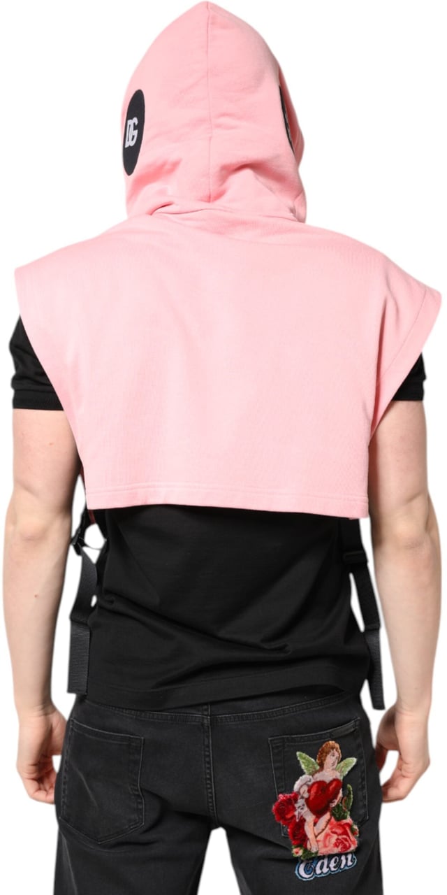 Dolce & Gabbana Pink Cotton Hooded Men Sportswear Vest Sweater Roze