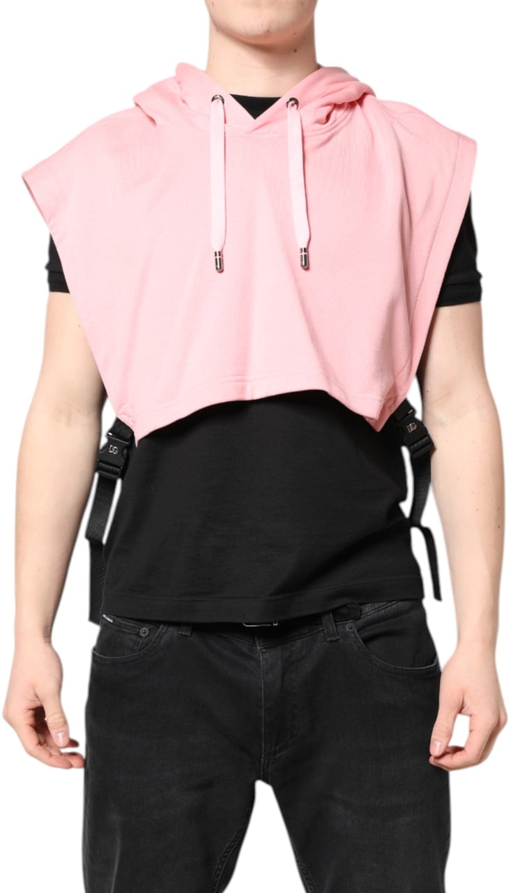 Dolce & Gabbana Pink Cotton Hooded Men Sportswear Vest Sweater Roze