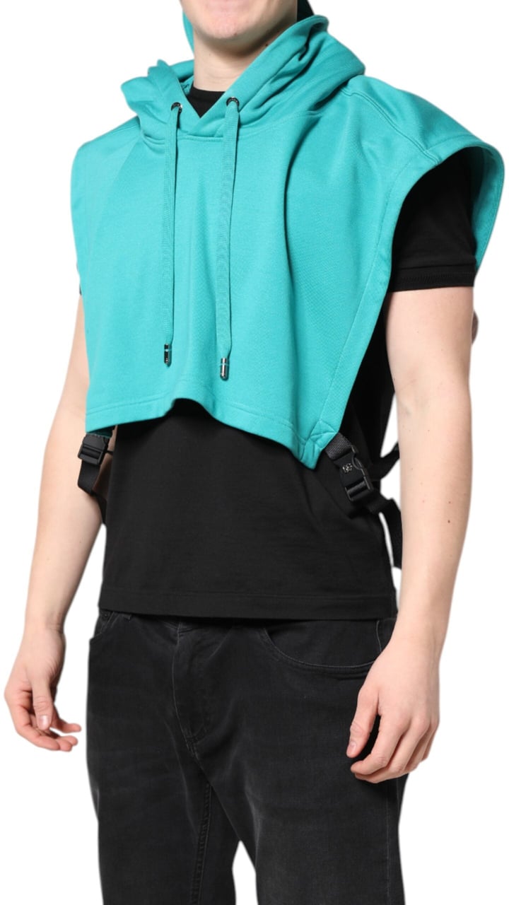 Dolce & Gabbana Green Cotton Hooded Men Sportswear Vest Sweater Groen
