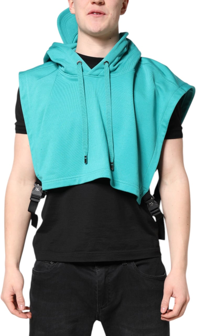 Dolce & Gabbana Green Cotton Hooded Men Sportswear Vest Sweater Groen